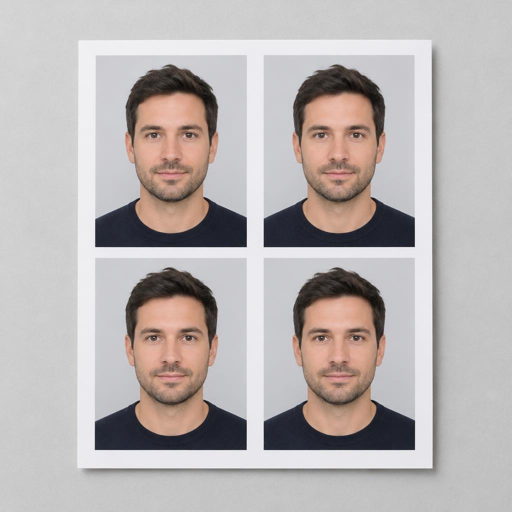 Vier biometrische Passfotos